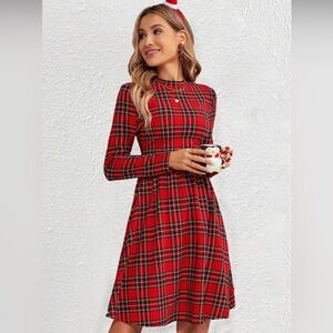 SHEIN LUNE Tartan Print Mock Neck Dress, size XL (12)